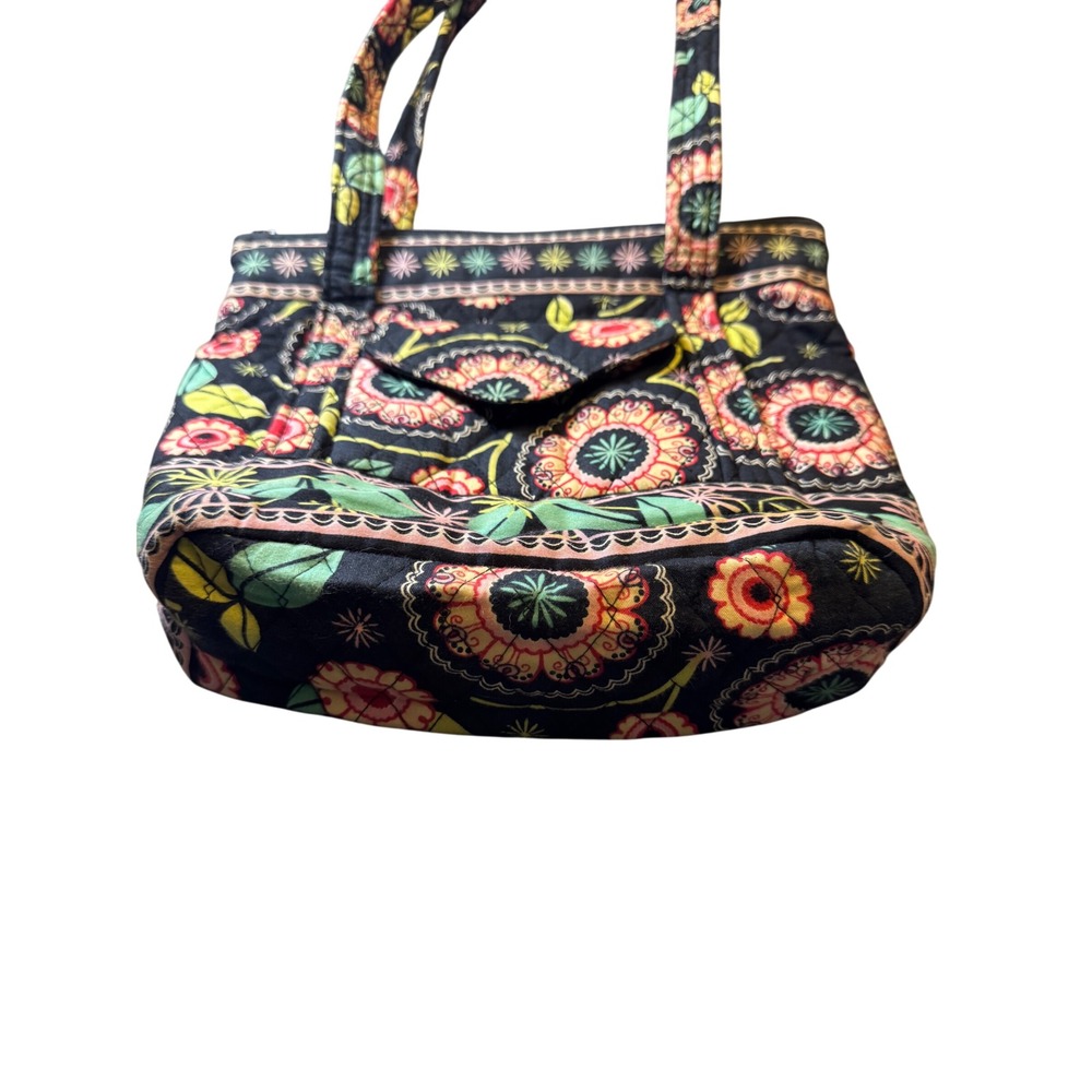 Vera Bradley Night and Day Quilted Floral Tote Bag Shoulder Purse Black Pink - Picture 7 of 10